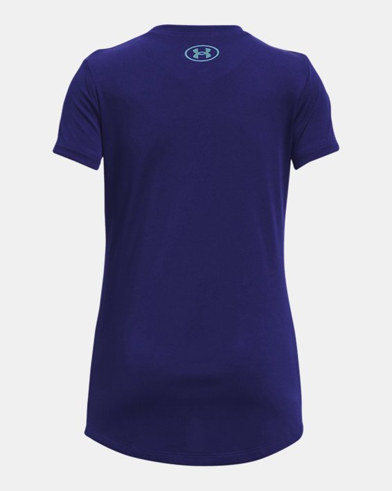Girls' UA Tech™ Twist Wordmark Short Sleeve, Blue, pdpMainDesktop image number 1